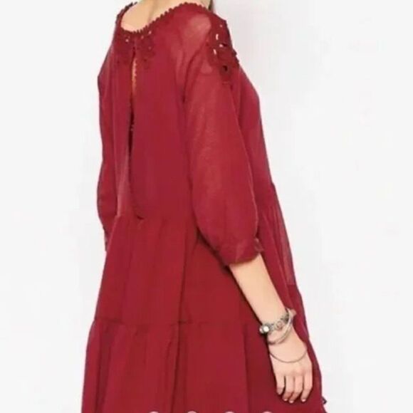 Free People Take Time Tunic Scarlet Embroidered Boho Dress L - Picture 11 of 11